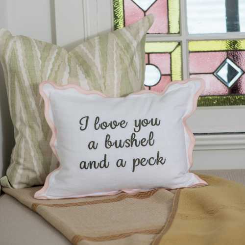 Embroidered I Love You A Bushel and A Peck Scallop Pillow Cover