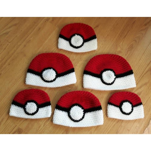 All Sizes Poke Ball Beanie Hat Ship from UK (Crochet Winter Warm Pokemon Christmas Birthday Gift New Born Baby Toddler Child Teenager Adult)