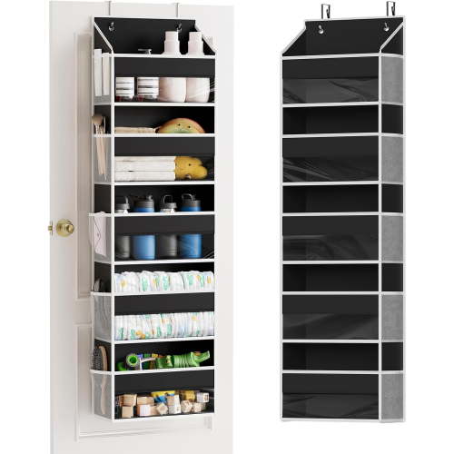 SpaceAid Over The Door Organizer with 5 Large Pockets and 10 Mesh Side Pockets, 1 Pack, Black