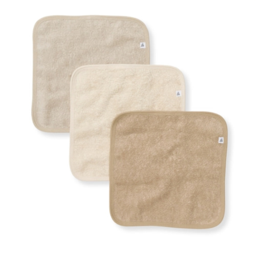 Organic Cotton Woven Terry Solid Washcloths 3 Pack Oat