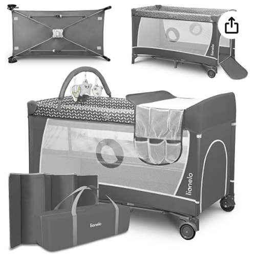 Lionelo Flower Travel Cot, Baby Playpen, with Side Entrance, Changing Table, Two Mattress Hanging Heights, Toy Arch with Toy Figures, Wheels, Carry Bag : Amazon.de: Baby Products