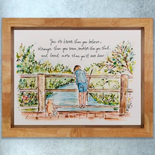 You Are Braver Than You Believe Christopher Robin Pooh Bear Piglet Nursery Art, Winnie The Pooh Watercolour Loved More Than You Know Artwork