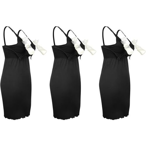 iloveSIA Nursing Gowns with Built-in Nursing Bra-3-Pack Breastfeeding Night gown-Comfort Soft for Labor Postpartum Hospital