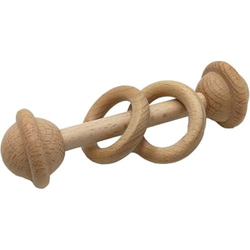 1pcs Beech Wood Ring Rattle Teether Chew Wooden Beads Rattling Teething Gym Montessori Toys Educational Grasp Rattle