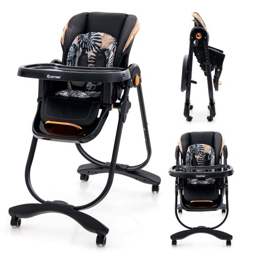 Costway Baby High Chair with Wheel Folding Baby Dining Chair Adjustable Height & Recline Black