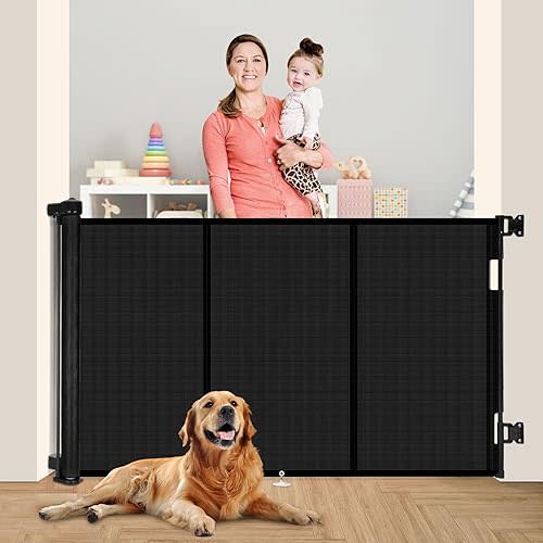 Upgraded 71" Retractable Baby Gates with Reinforced Strip Design to Prevent Crawling Through, 42" Extra Tall Retractable Gates, 6 FT Retractable Dog Gate for Stairs, Doorways, Hallways