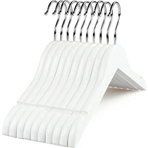 TOPIA HANGER Baby Clothes Hangers for Closet, White Children Kids Wooden Coat Hangers with 360°Stronger Swivel Hook and Extra Smoothly Cut Notches, 10 Pack-CT09W