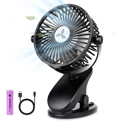 Battery Operated Clip on Stroller Fan, Portable Mini Desk Fan Rechargeable, USB Powered Clip Fan for Baby Stroller Office Outdoor Travel, Black