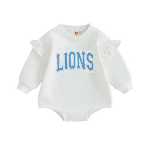 LIONS Bubble Romper - Detroit Football Fan Baby Outfit - Game Day Romper for Boys & Girls - Oversized Toddler Sweatshirt - Detroit Fan