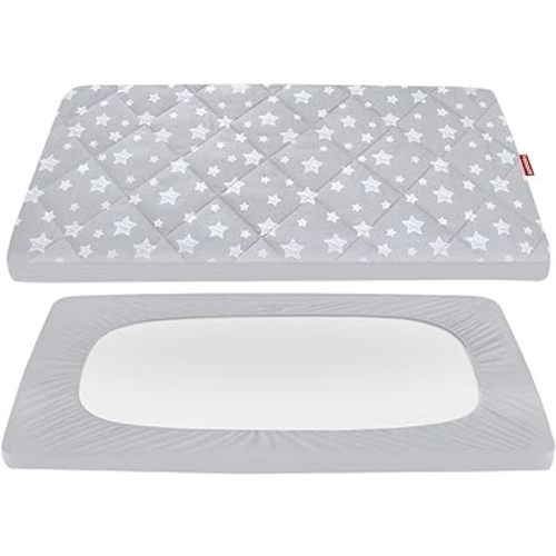 Pack and Play Sheets Fitted, Breathable Thick Playard Lovely Print Cover 39"×27"×5" Compatible with Graco Pack n Play, Gray Star