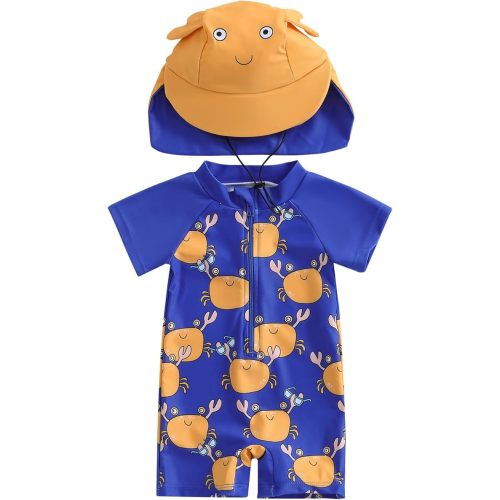 Baby Boy Girl Swimsuit One Piece Short Sleeve Rash Guard Zipper Swimwear Toddler Bathing Suit Infant Beach Outfits
