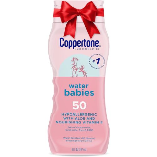 Coppertone WaterBabies Baby Sunscreen Lotion SPF 50, Hypoallergenic Sunscreen for Babies, Water Resistant, Pediatrician Recommended, Holiday Gifts for Babies, 8 Fl Oz Bottle
