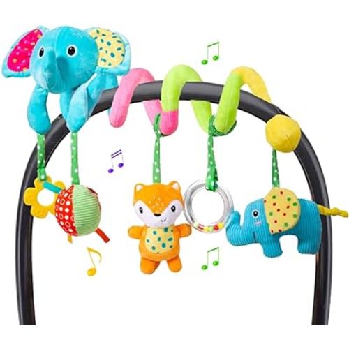 Car Seat Toys, Infant Spiral Plush Hanging Toys for Car Seat Stroller Crib Bassinet Mobile with BB Squeaker Rattles, Baby Toy for 0 3 6 12 Months
