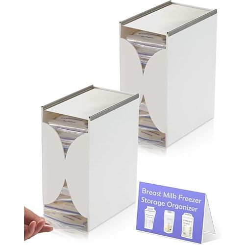 2 Pack Fridge Organizer for Breastmilk Storage Bags, First-in First-Out Breast Milk Storage Bags Freezer Organizer with Quick-Freeze Tray, Breastmilk Storage Container for Breastfeeding Essentials
