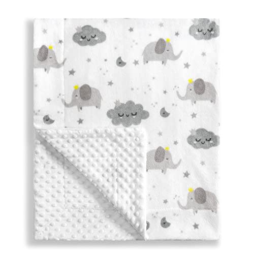 TILLYOU Fleece Plush Toddler Blanket with Double Layer Dotted Backing, Large Lightweight Crib Blanket for Baby Bed Lounger - Warm Baby Blanket for Daycare Preschool Naptime, 40"x50" Grey Elephant