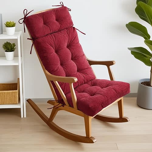 Millsilo Rocking Chair Cushions for Indoor Rocker, Comfortable Chenille Tufted Non-Slip Rocking Chair Pads with Ties for Adirondack, Glider Chair Rocker Replacement Cushions, Wine red, 52"x19"x4"