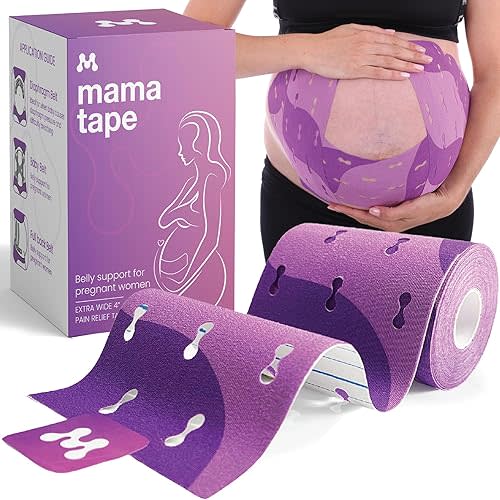 Mama Tape Pregnancy Belly Support | Pelvic and Back Pain Relief | Extra Wide 4" x 16.4' Roll of Kinesiology Tape for Pregnant Skin | Maternity Belly Support | Pregnancy Must Haves | Gift for Women