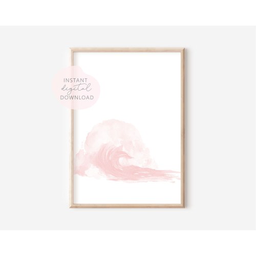 Pink wave print, watercolor wave, pink ocean, nautical nursery, beach nursery decor, waves print, beach nursery print, Ocean Nursery Prints