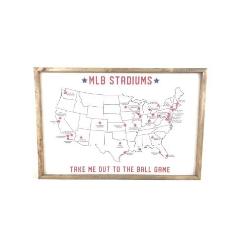 MLB Stadium Map Pinboard - Framed Map - Map Pinboard - Stadiums Map
