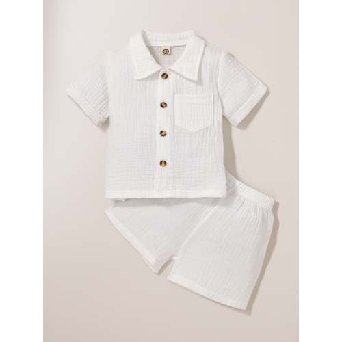 Baby Boy Cotton Button up Collar Pocket Shirt and Short Set