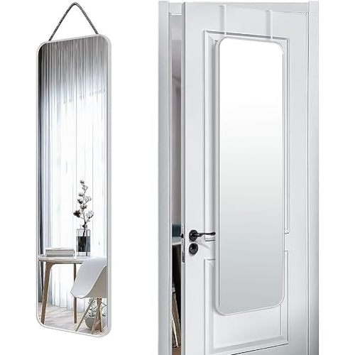 47x14 Mirror Full Body Length Door Hanging Rope Hang Wall Mounted Metal Frame Rectangle Mirrors for Bedroom Bathroom Dressing Living Room 47 inch Silver