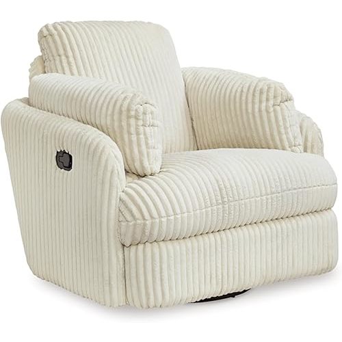 Signature Design by Ashley Tie-Breaker Contemporary Manual Press-Back Swivel Glider Rocker Recliner with 2 Bolster Pillows and Hidden Storage, White