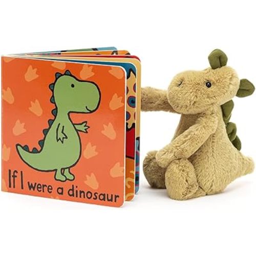Jellycat If I were a Dinosaur Board Book and Bashful Dinosaur Stuffed Animal