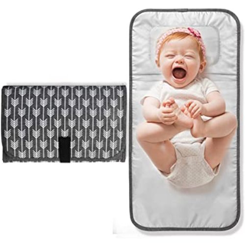Lekebaby Portable Changing Pad Waterproof Baby Change Mat Foldable Travel Diaper Clutch with Built-In Pillow, Arrow Print, Grey