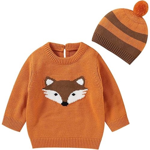 Hat Blouse Pullover Boys Cotton Girls Tops Sweater Baby Knitted Infant Outfits Cartoon Toddler Boys Christmas - Orange - 3-6 Months