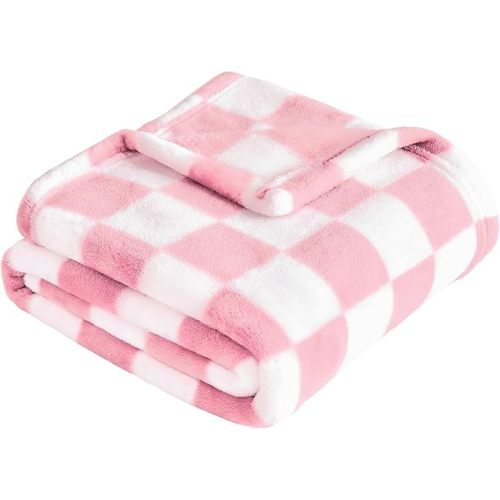 Yurhap Checkered Baby Blanket for Girls Pink Fleece Baby Blankets for Girls Boys, Warmer Comfort Lightweight Bed Blanket for Toddlers Infants or Newborn, 30''x40'', Pink