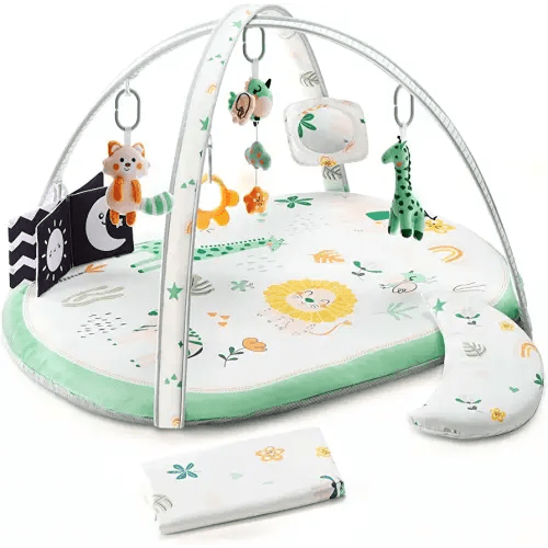 Lupantte Activity Gym / Play Mat with Replaceable Washable Covers for Baby Tummy Time with Toys for Visual, Hearing, Touch, Cognitive Development for Newborn to Toddler as Shower Gift