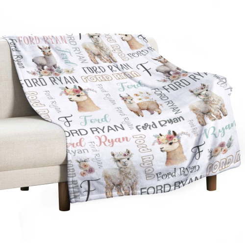 Personalized Alpaca Llama Baby Blanket Custom Monogrammed Receiving Blankets for Newborns Kids Unique Nursery Gift