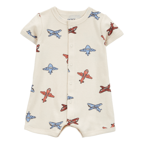 Baby Airplane-Print Ribbed Short-Sleeve Romper - Cream - Carter's | Carter's