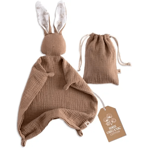 Mikito Organic Cotton Baby Muslin Lovey Bunny - Oeko-TEX & GOTS Certified - Security Blanket & Perfect Loveys for Babies - Unisex New Baby Gift for Ultimate Comfort & Peaceful Dreams