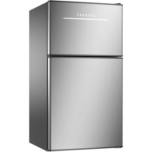 Frestec Mini Fridge with Freezer 3.5 Cu.Ft. 2 Door Refrigerator and Freezer Small Fridge for Bedroom Home Office Dorm, Small Drink Chiller, 37 dB Low Noise, Stainless Steel