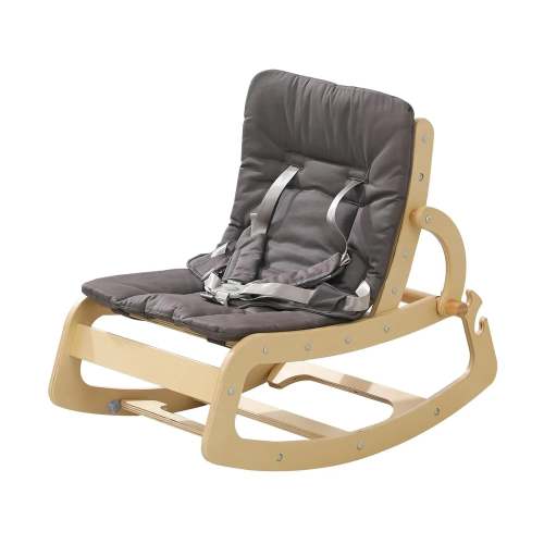3-in-1 Baby Bouncer Adjustable Wooden Rocker Chair - Grey