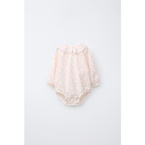 FLORAL PRINT DOTTED MESH BODYSUIT - Pastel pink | ZARA United States