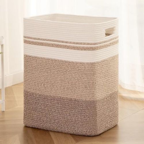 Laundry Hamper, Rectangle Cotton Laundry Basket with Handles, Large Blanket Basket