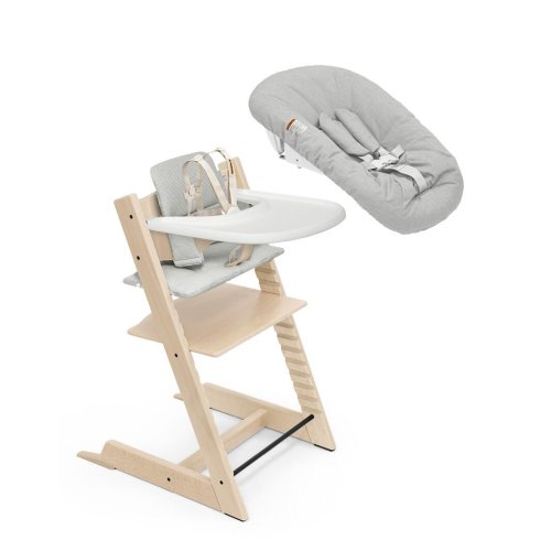 Tripp Trapp® High Chair with cushion, tray, and newborn attachment