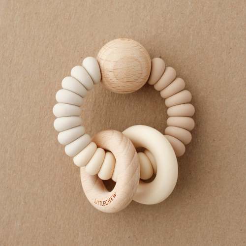 Wood & Silicone Teether w/ Rings (Oyster)