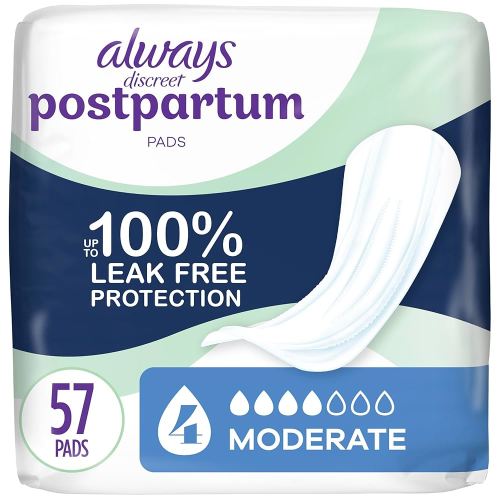 Always Discreet Postpartum Incontinence Pads, Moderate Absorbency, 57 CT
