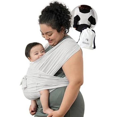 Konny Baby Carrier Elastech Luxury Carrier Wrap, Easy to Wear Baby Wrap Carrier, Perfect Essentials Cloths for Newborn Babies up to 44 lbs, (Grid, S)