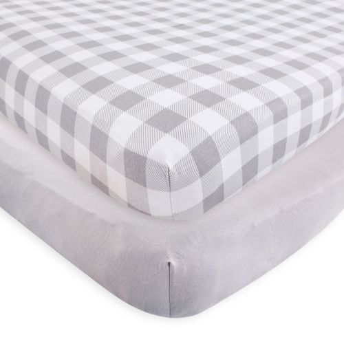Touched By Nature Baby Organic Cotton Crib Sheet, Plaid Solid Gray, One Size