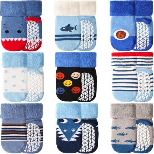 ANTSANG Baby Toddler Socks With Grippers Girls Boys Thick Cotton Ankle Crew Non-Slip Socks