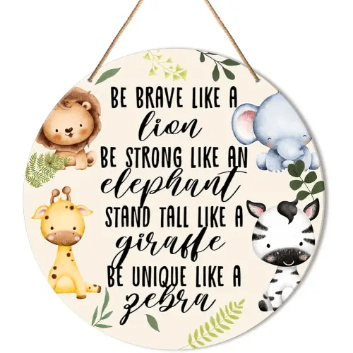 Muktoujaumai Baby Girl Boy Nursery Wall Decor, Safari Nursery Hanging Sign Decor Woodland Wall Decoration Jungle Wood Sign for Kids Bedroom, Playroom, Gift for Newborn Baby Girl Boy Toddler