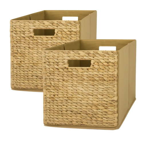 Better Homes & Gardens Fabric Cube Storage Bins (12.75" x 12.75"), 2 Pack, Water Hyacinth