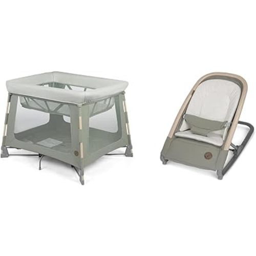 Maxi-Cosi Swift Play Yard with Mat, Bassinet & Kori 2-in-1 Rocker - Portable Baby Playpen with EcoCare Fabric