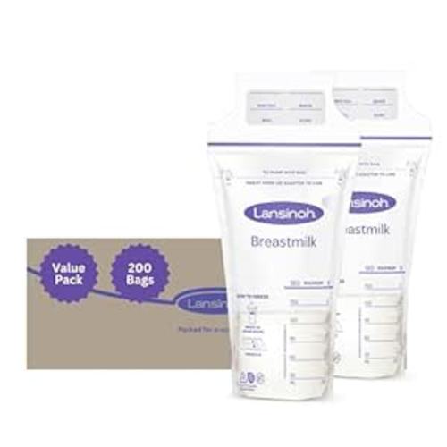 Lansinoh Breastmilk Storage Bags, 200 Count Value Pack, Easy to Use Milk Storage Bags for Breastfeeding, Presterilized, Hygienically Doubled-Sealed, for Refrigeration and Freezing, 6 Ounce