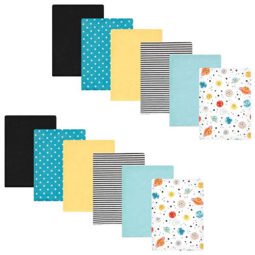 Hudson Baby Unisex Baby Cotton Poly Flannel Burp Cloths Bundle, Happy Planets, One Size