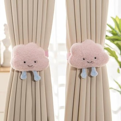 Snap-Fit Indoor Outdoor Curtain Tieback 2PACK Cute Cloud Buckle Curtain Tiebacks Decorative Rope Cloud Window Treatment Holdbacks for Kids Baby’s Girl Women Room Bedroom Decor (Pink)